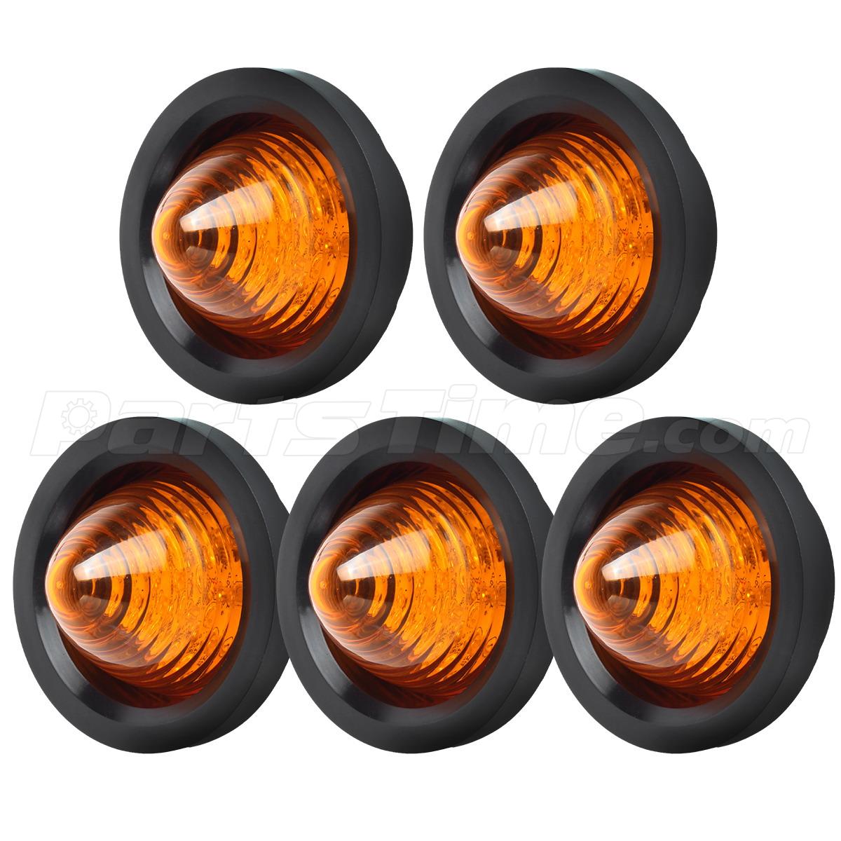 5x Amber 2.5" Round Beehive Rubber Grommet Side Marker Lights Trailer